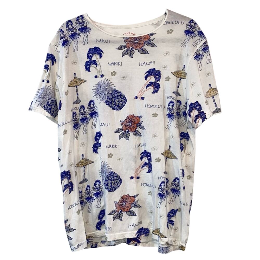 Cactus‎ Man Ricky Singh Hawaiian Graphic Tee Tropical Print Shirt Large Beach